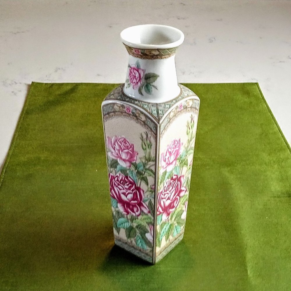 Pink Floral Square Porcelain Vase